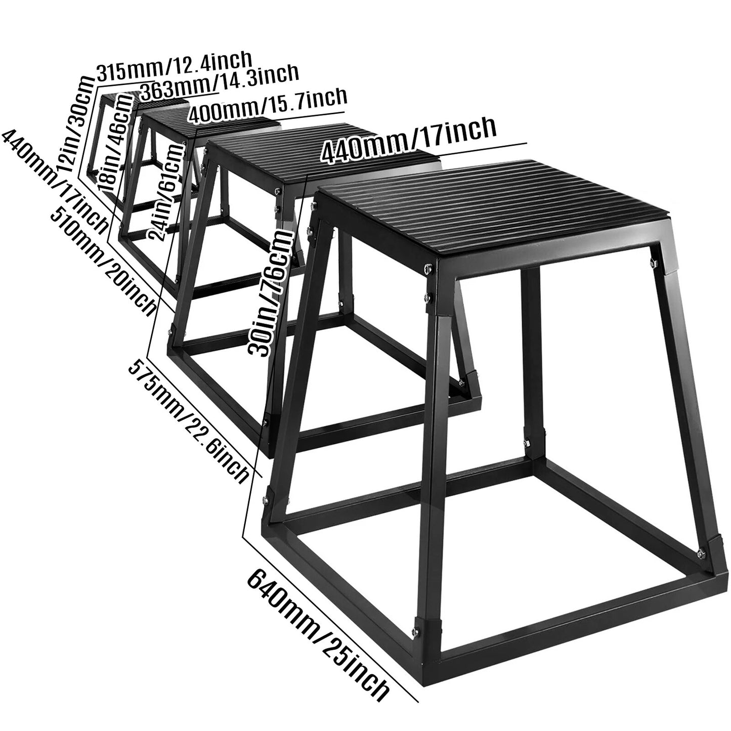 12/18/24/30 inch Plyometric Jump Boxes Plyo Box Platform Black For Home Gym Training Conditioning Strength Training 3/4pcs